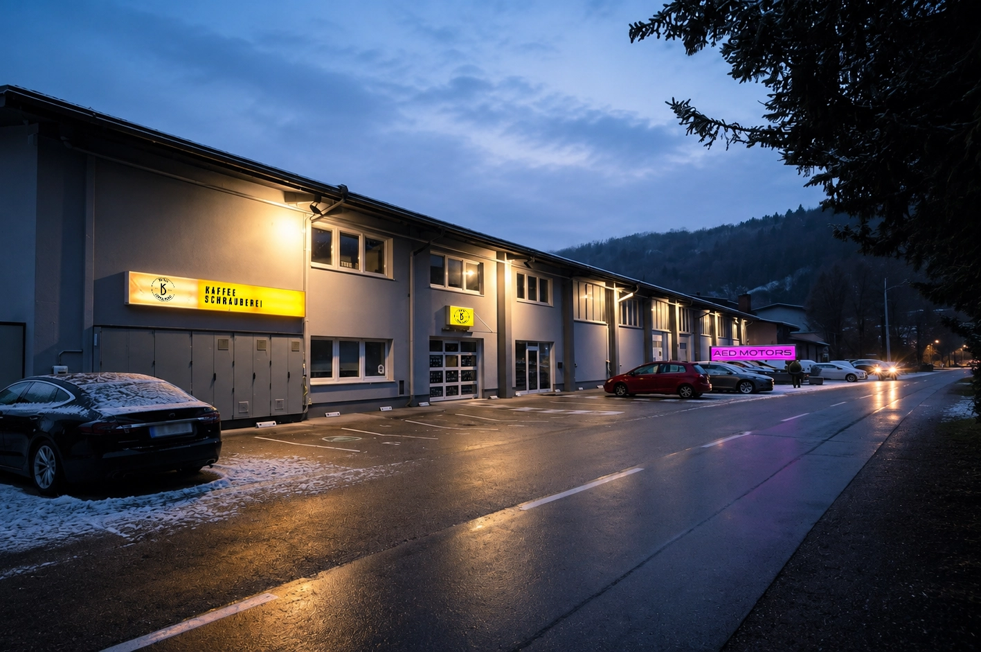Plainwerk Businesspark Außenansicht Winter
